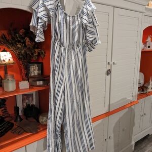 White and blue strip romper